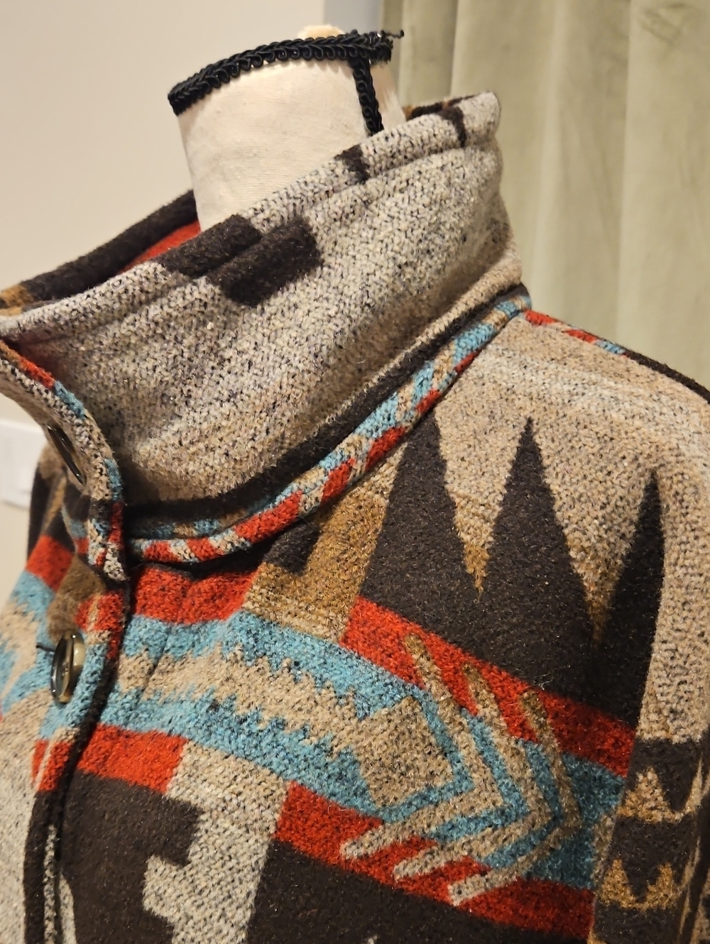 Women's Neutral Aztec Pattern Button-Front Coat - Picture 3 of 12